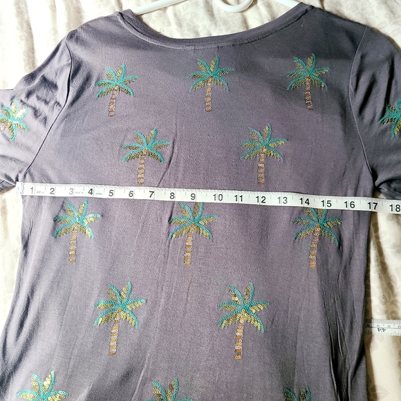 Dark Grey Tshirt with Sequin Palm Trees - Picture 4 of 5